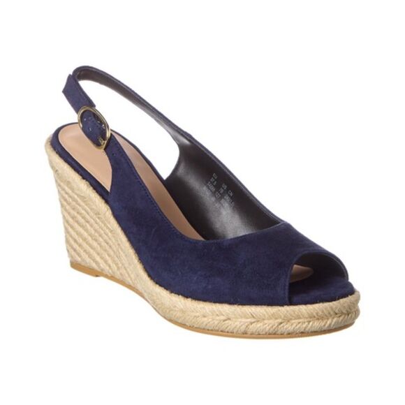 NIB Stuart Weitzman Jean Espadrille Slingback Wedge Heels in Nice Blue Suede 9 - Picture 1 of 13